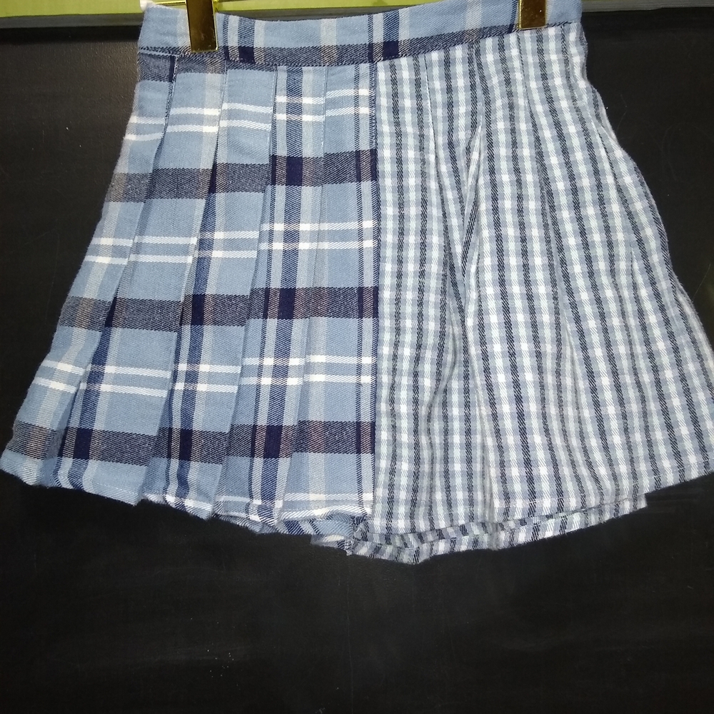 btween Blue and White Plaid Mini Skirt